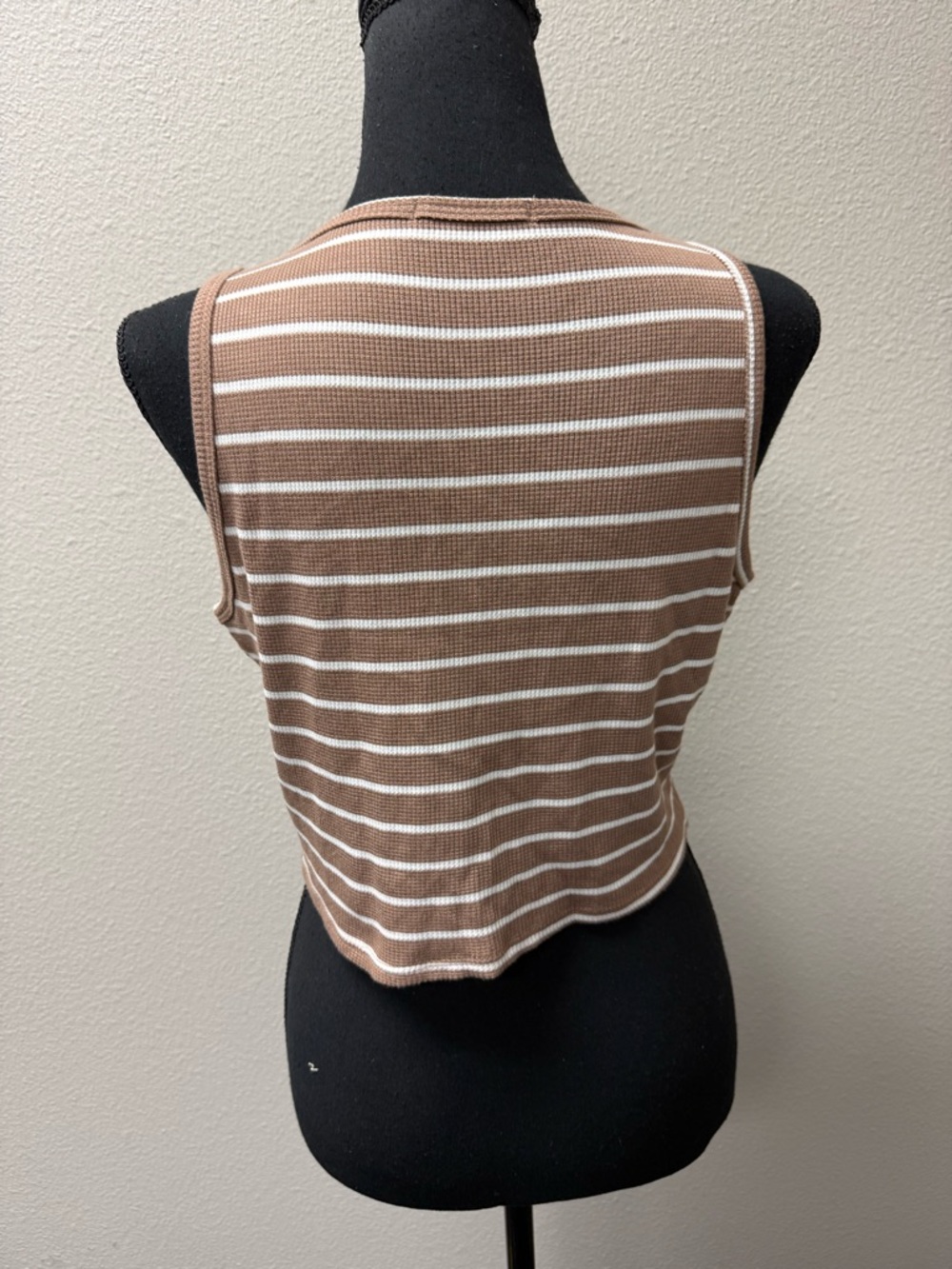 Rebellious Dreamer Brown Stripe Crop Tank Large Button Front Ribbed Casual - Picture 5 of 8